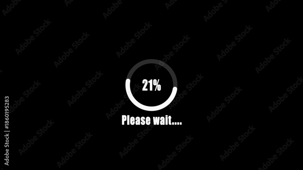 Fototapeta premium Loading screen with 21 percent progress and wait message progress bar black background
