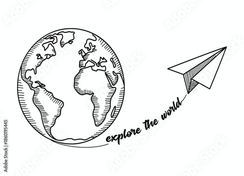 Artistic Earth and Paper Airplane Exploring the World in a Handdrawn Style