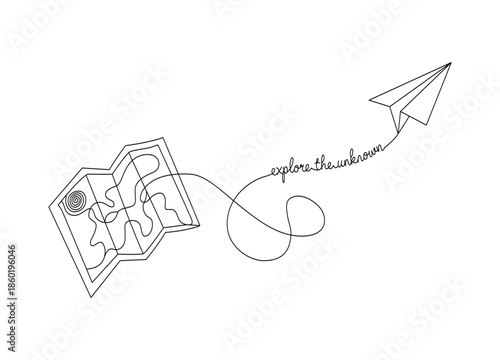 paper airplane flying over puzzle map to explore the unknown