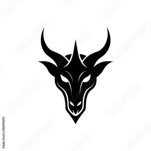 Refined horned dragon mask logo with smooth flowing lines and mythical elegance Vector illustration