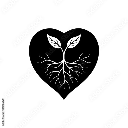 Heart with plant growing inside as elegant eco symbol for natural lifestyle branding Vector illustration