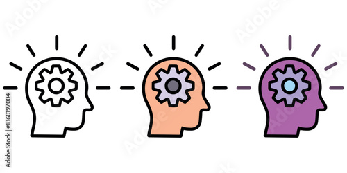 Human head with gear icon set illustrating thinking, idea, and mental process