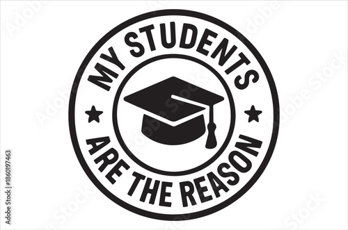 Basic RGBInspirational teacher badge with graduation cap and motivational quote