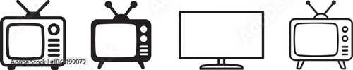 TV vector icons set in clean silhouette style, editable EPS for media and entertainment.