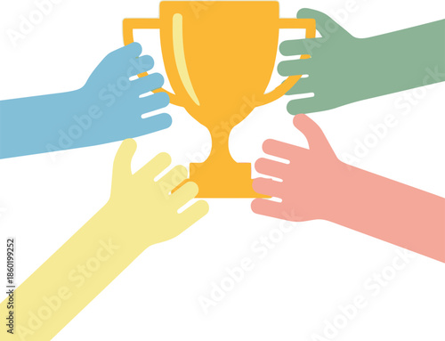 Teamwork Success Concept with Diverse Hands Holding Trophy for Achievement and Collaboration