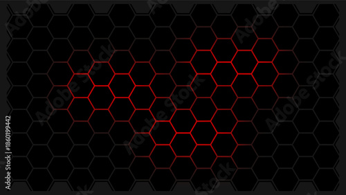 Modern red hexagon honeycomb carbon fiber background for gaming and high-tech industry.