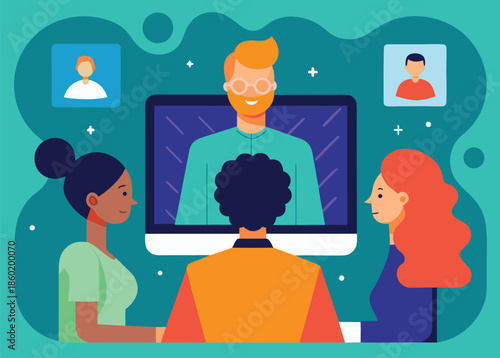 People interacting through video call on a computer screen in a virtual meeting