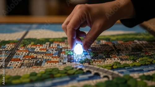 Illuminated City Model with Hand Glowing Orb Colorful Detailed. Concept featuring city model, hand, glowing orb, colorful, detailed.