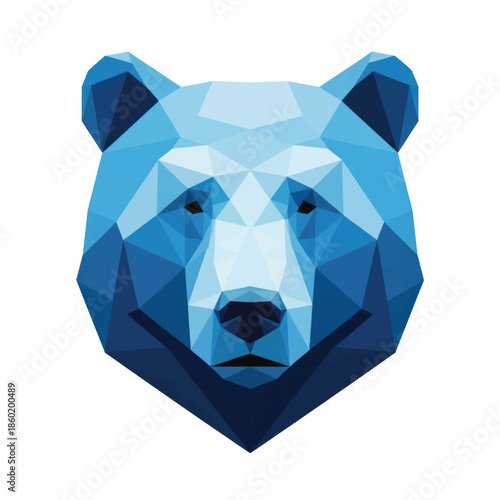 Geometric blue bear head illustration in polygonal style.