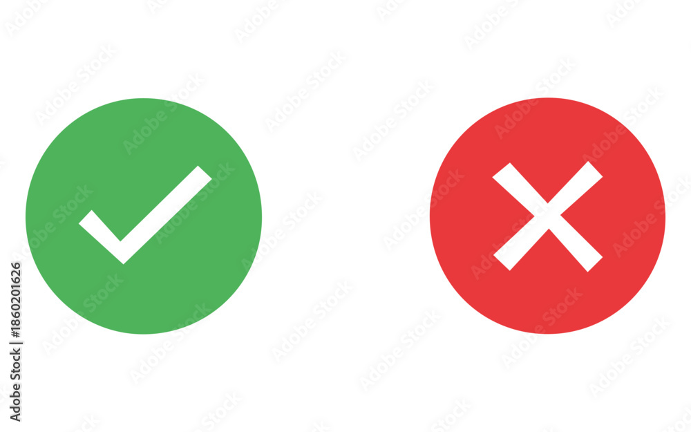 Fototapeta premium Green checkmark and red cross icons for approval and rejection