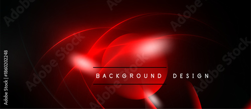 Abstract red neon lines form dynamic curves. Dark background emphasizes glowing shapes, creating modern visual effect. Text reads background design.