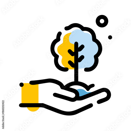 Nature Care Icon with Tree and Hand Protecting Environment