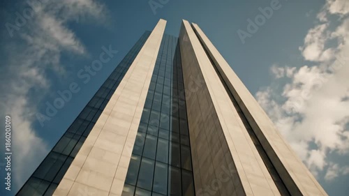 Empowered professional woman standing confidently outside modern skyscraper in urban business district