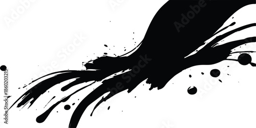 Grunge black ink splatter illustration featuring the vector silhouettes of a girl, a man, and a woman with paint spray drips and halftone texture spots