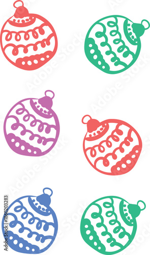 Christmas Ornament Line Art Sketch, Minimal Hand Drawn Holiday Decoration, New Year Bauble Illustration