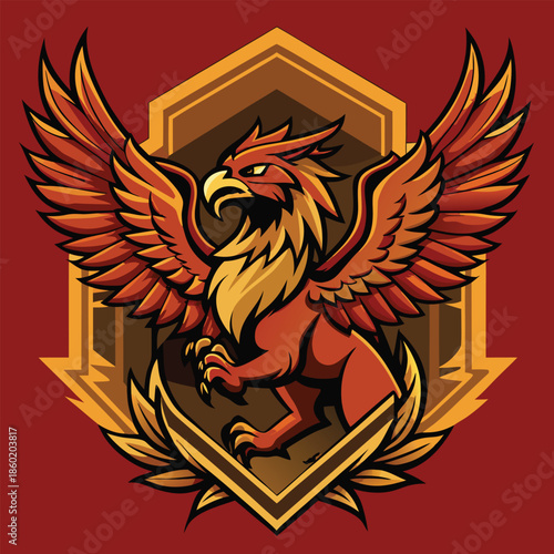 Mythical gryphon emblem fantasy creature illustration