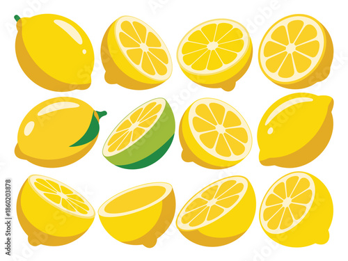 Collection of lemons and lemon slices