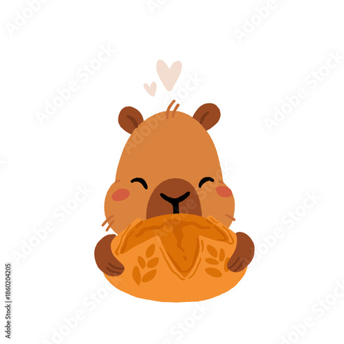Cozy Capybara Baking Vector Set. Cute Capybara Cooking Pastries, Bread, Pancakes, Pie, Cinnamon Rolls, Homemade Desserts, Cottage Kitchen Illustration