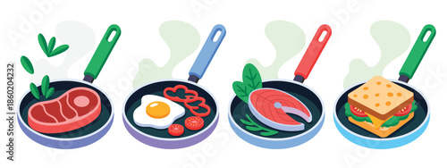 Delicious food cooking in frying pan