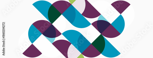 Abstract pattern features overlapping circles. Colors include teal, purple, green, lavender. Design appears modern, geometric, vibrant.