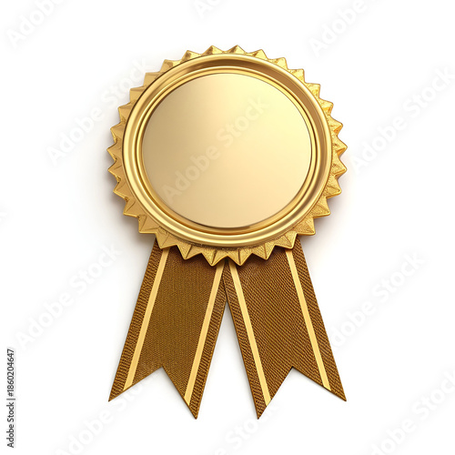 Gold circular award badge with ribbon, blank text area, yearly achievement.