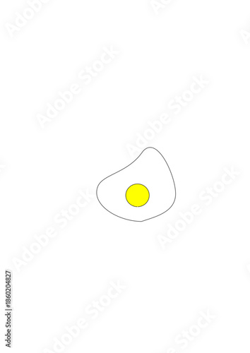 Simple fried egg shape isolated on white background. Minimal flat style food illustration with egg white and yolk. Clean and modern design suitable for breakfast, cooking, food concept, kitchen design