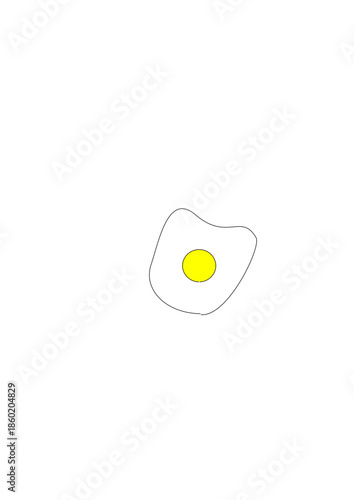 Simple fried egg shape isolated on white background. Minimal flat style food illustration with egg white and yolk. Clean and modern design suitable for breakfast, cooking, food concept, kitchen design