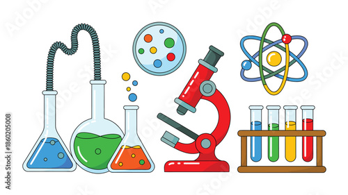 Science laboratory equipment and atom structure