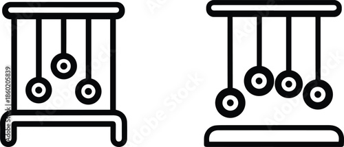 Newton’s Cradle Icon Set – Physics, Motion and Balance Science Symbols