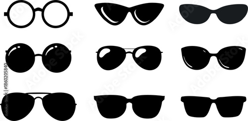 Black Sunglasses Silhouette Fashion Eyewear Vector Collection