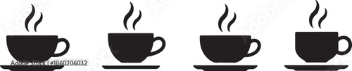Coffee mug and tea cup vector icon set. Black silhouette collection  for cafe logo, coffee shop branding, menu design or hot drink element.