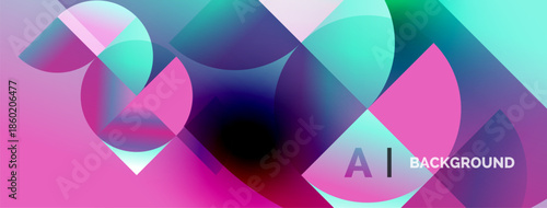 Abstract vibrant shapes overlap, creating dynamic pink, purple, turquoise gradients. Modern design, suitable for backgrounds, presentations.