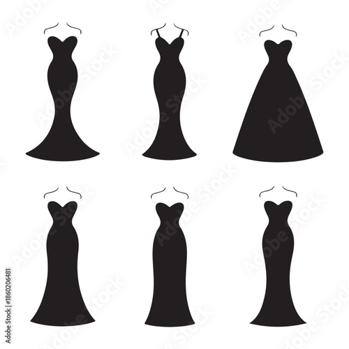 Stylish Black Dress Silhouette Vector Collection