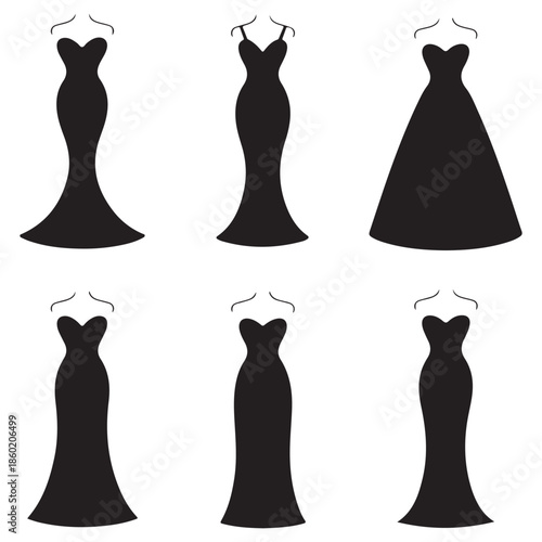 Luxury Women Gown Silhouette Black Vector Illustration