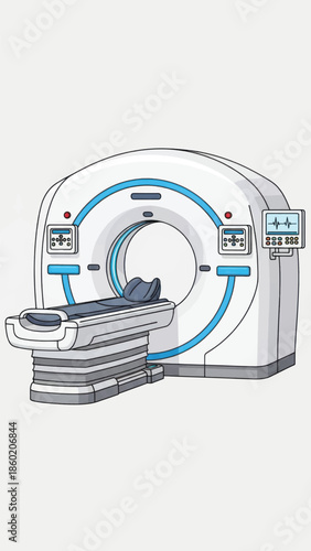 CT scanner imaging room with patient on examination bed inside a large medical machine.