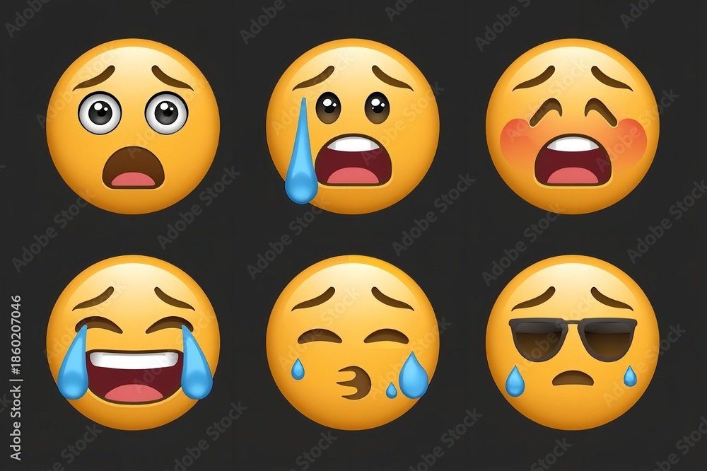 Fototapeta premium A collection of emoticon faces expressing various emotions on a dark background