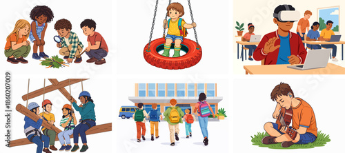 The Inspiring World Of Happy Children Exploring In The Heart Of Nature Experiencing Technology And Developing Themselves Through Social Activities.