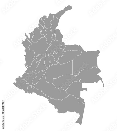 Gray Administrative Map of Colombia with Departments and Borders