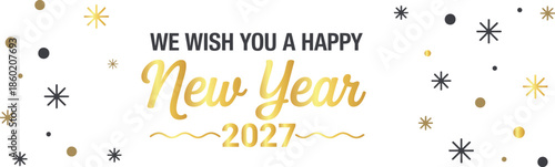 Happy New Year 2027 Luxury Gold Star Header Banner for Festive Holiday Marketing and Seasonal Business Event Poster