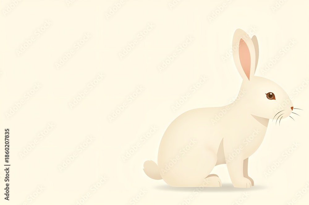 Obraz premium White Rabbit Sitting on Plain Background