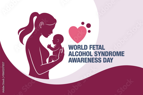 World Fetal Alcohol Syndrome Awareness Day Illustration with Mother and Baby Silhouette for Maternal Health Campaign