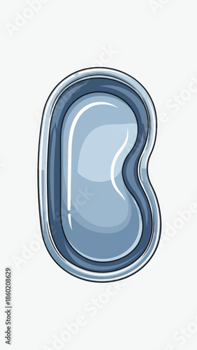Abstract blue bean shaped glossy illustration with layered shading and curves.