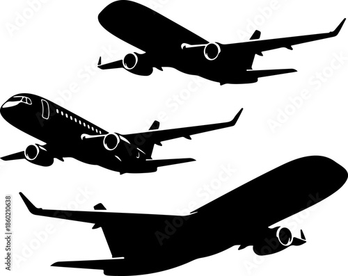 Abstract Black Silhouette Three Airplane Models