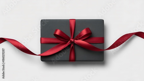 Gift box with red ribbon on white background