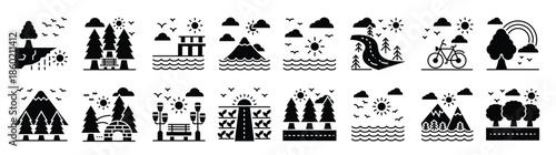 nature landscapes icons set