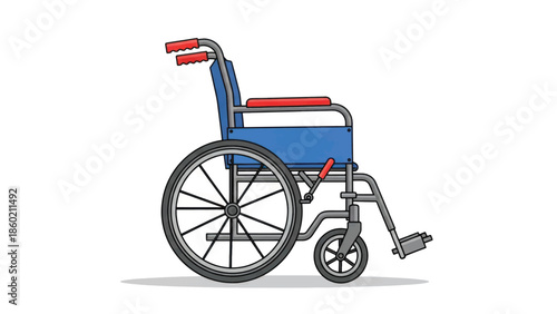 A blue and red wheelchair highlighting mobility, independence, and accessibility for everyday use.
