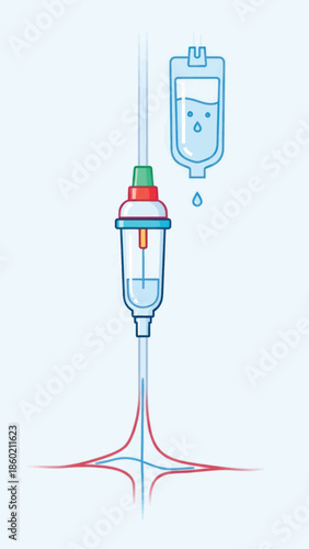 Medical syringe with needle and vial illustration showcasing injection and vaccination theme.