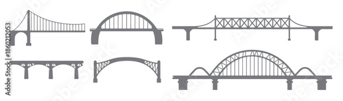 six gray bridge silhouettes various designs arch suspension