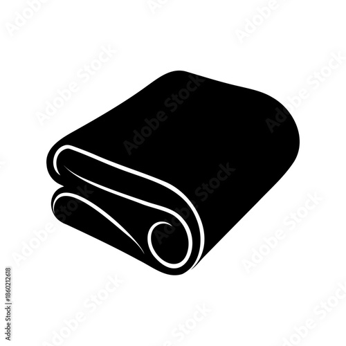 Stylized folded fabric or textile material in solid black, vector illustration