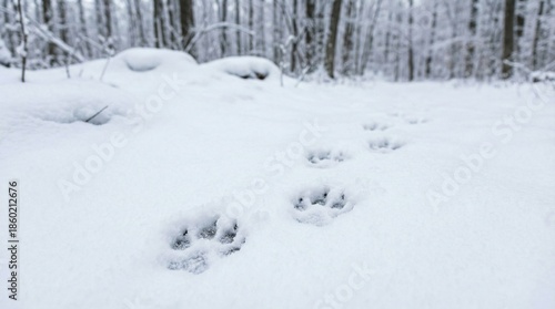Wallpaper Mural Animal tracks in snow leading through a winter forest   Torontodigital.ca